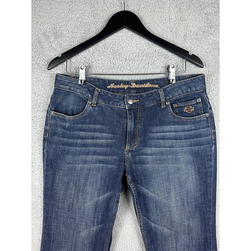 Harley Davidson Jeans Womens 10 Bootcut Stretch Denim Bar Shield Biking Rugby